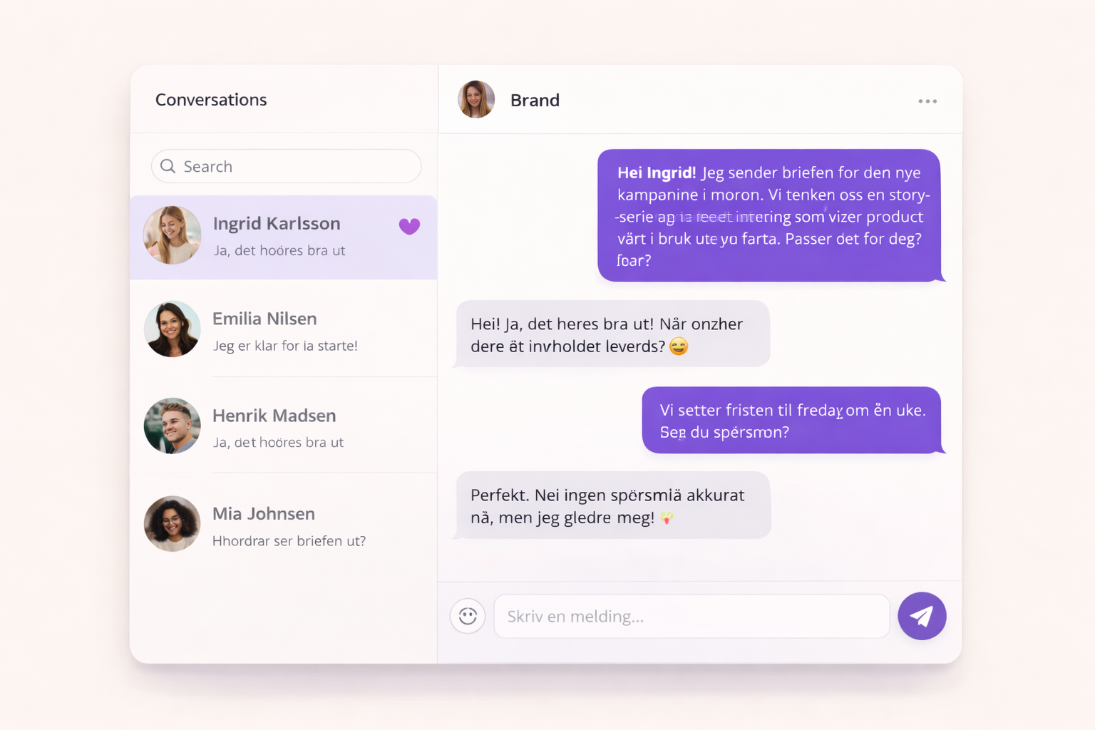 Innebygd chat mellom bedrift og influencer