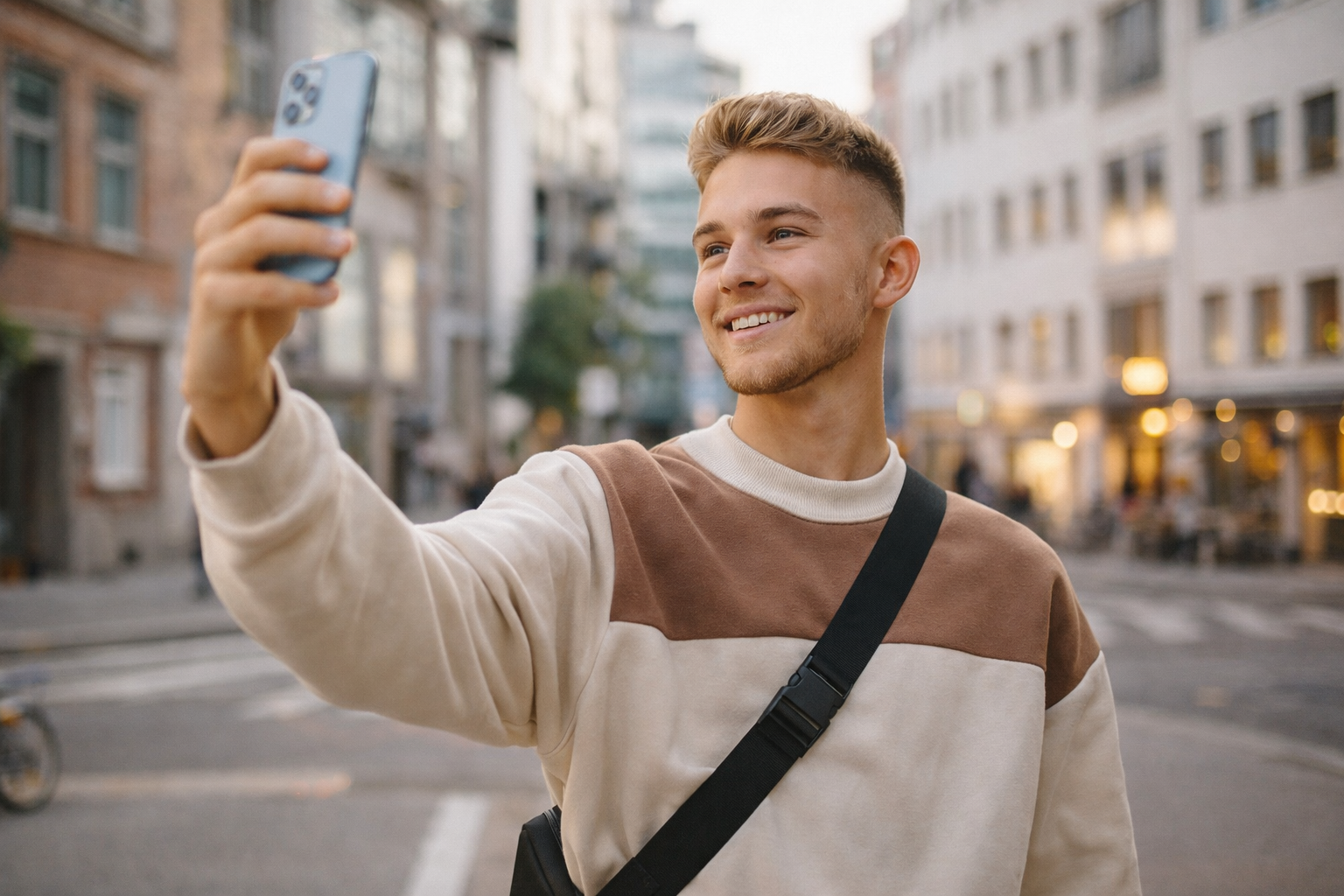 Influencer som filmer innhold i byen