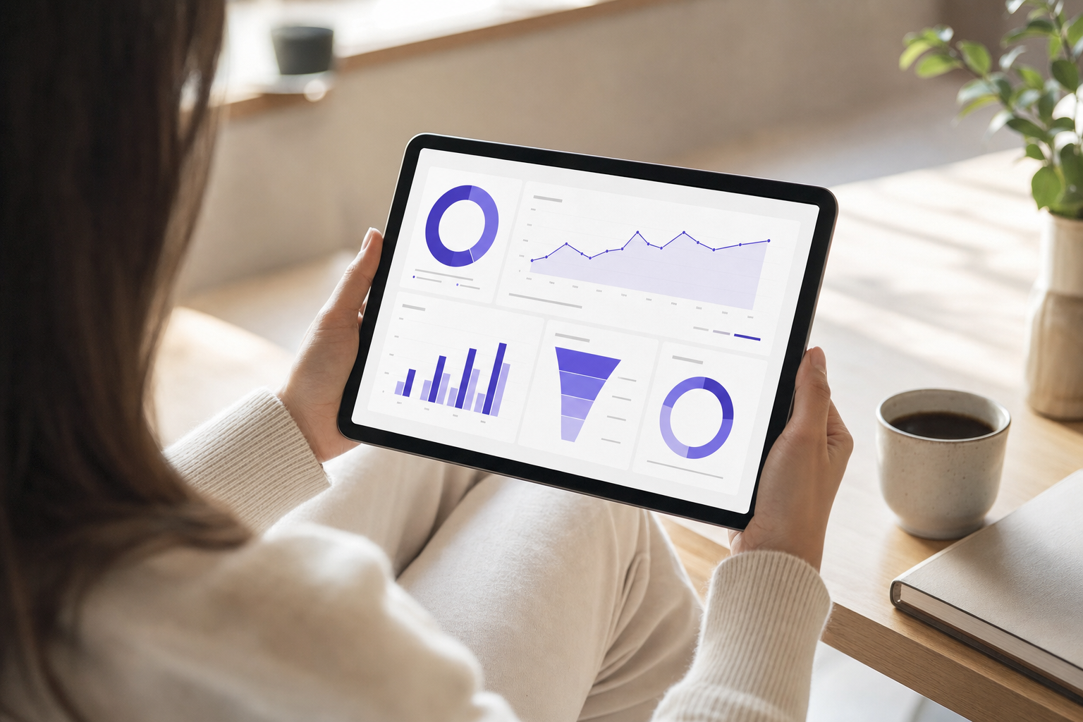 Digitalt analysepanel med oversikt over trafikkilder, engasjement og konverteringer fra en influencer-kampanje, vist på nettbrett
