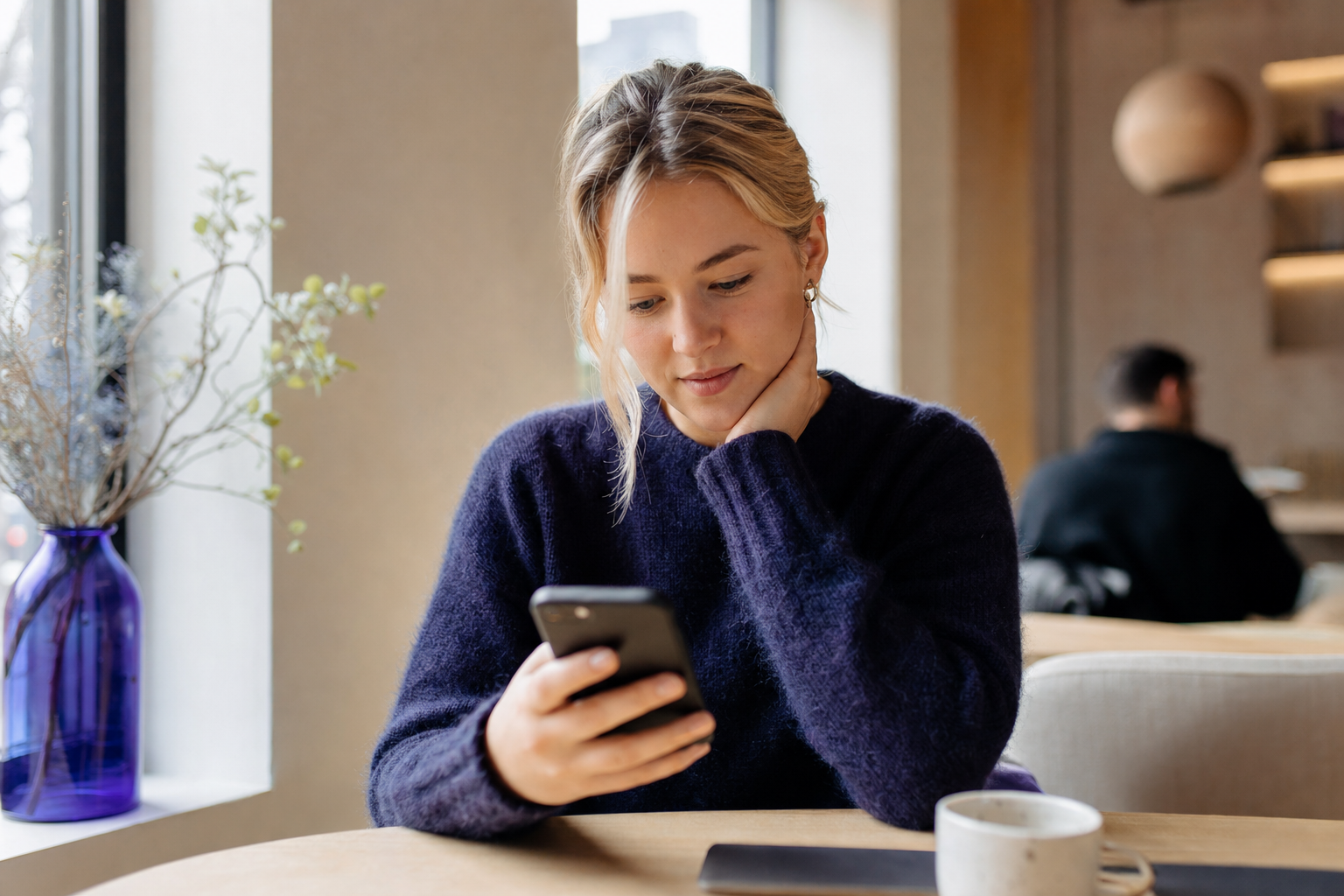 Norsk influencer ser gjennom en merkevareprofil på mobil for å forberede seg til et pitch
